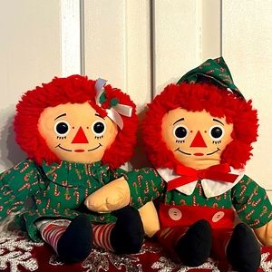 Vintage Christmas Raggedy Ann & Andy Dolls Playskool 1990